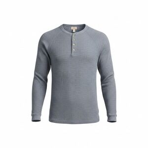 Sonoma Mens Thermal Henley Waffle Knit Button Pullover Gray Cotton 90s Retro L